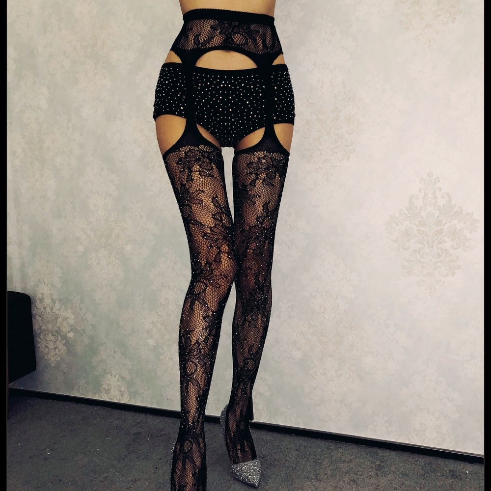❤️NEW Sexy Bling Fishnet Floral Stockings #D19 - Picture 3 of 5